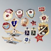 A group of 15 officers and enlisted men excellence badges, brass and aluminium,