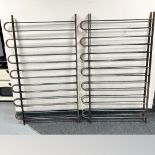 Four sections of wrought iron railing, length 165 cm per section.