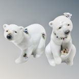 Two Lladro figures - Polar Bears with flowers 6354 and 6355