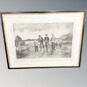 A large monochrome print depicting Figures in military dress,