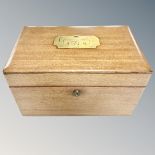 An early Victorian mahogany fitted tea caddy with brass plate dated 1843