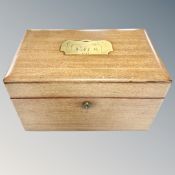 An early Victorian mahogany fitted tea caddy with brass plate dated 1843