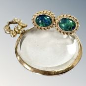 An antique gold locket and a pair of gold opal earrings