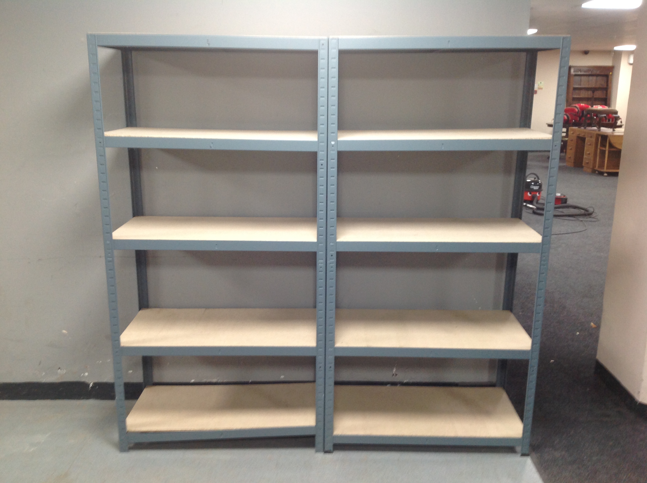 Two sets of five tier multi purpose shelves