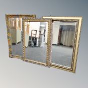 Three gilt framed contemporary mirrors, one in decoupage frame.