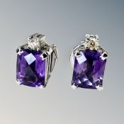 A pair of 18ct gold amethyst and diamond earrings CONDITION REPORT: 5g
