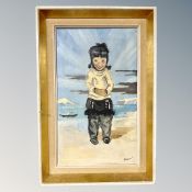 Brewson : Inuit child by a lake, oil on canvas, signed,