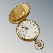 An antique Dennison gold plated full hunter pocket watch, Zenith movement no.