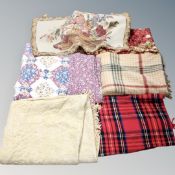 Two boxes of woolen blankets, bed quilts,