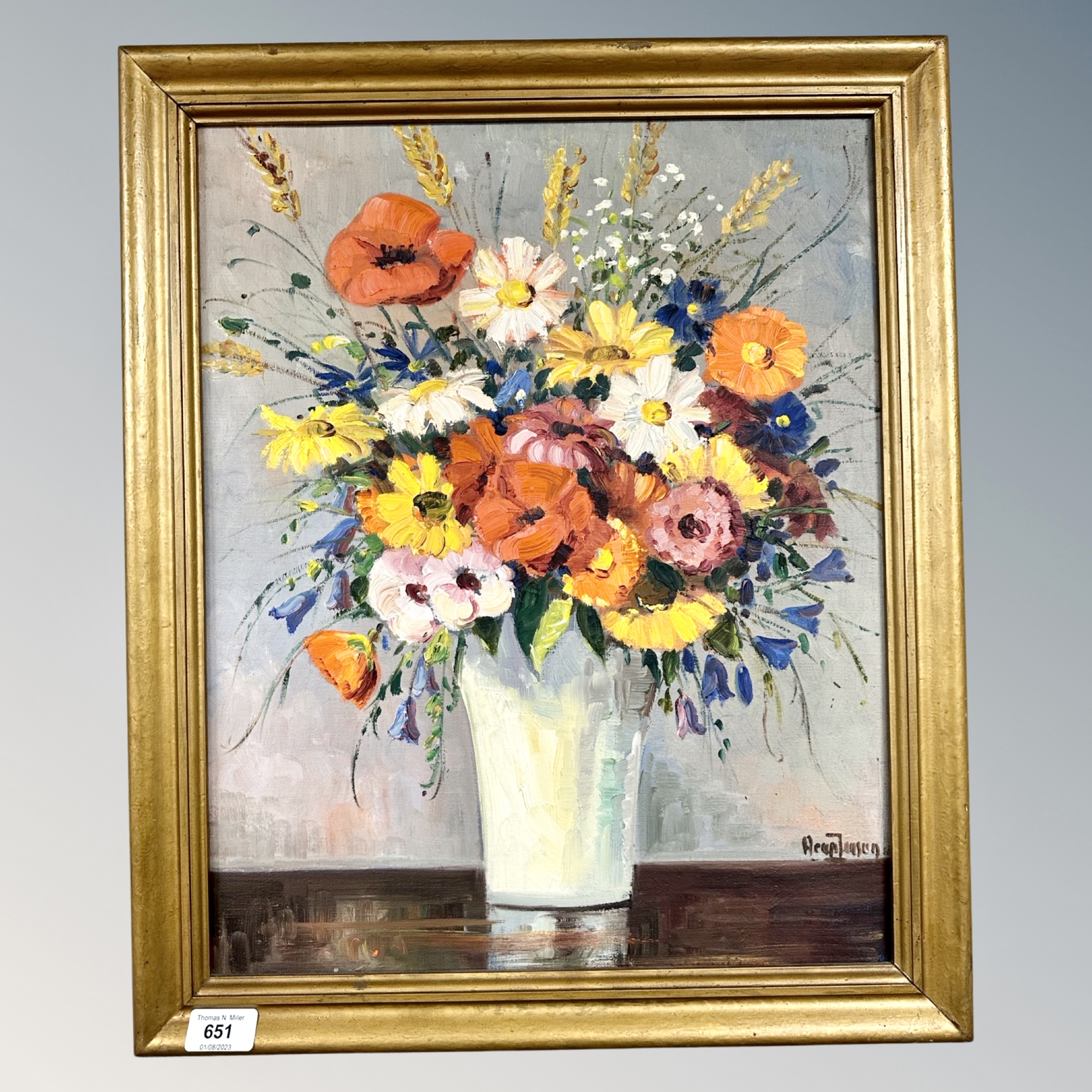 Continental School : Still life with flowers, oil on canvas, indistinctly signed,