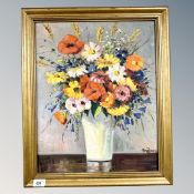 Continental School : Still life with flowers, oil on canvas, indistinctly signed,