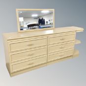 A six piece bedroom set comprising of six drawer block chest, three drawer chest,