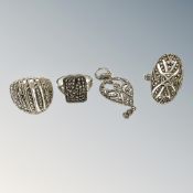 Five silver and marcasite items of jewellery