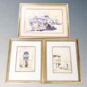 Three middle eastern prints in gilt frames