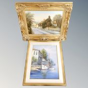 A Spencer Coleman synthetic oil on canvas - Rural village scene in ornate frame together with a