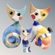 Three Rosina Wachtmeister Goebel abstract cat figures