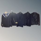 A Naval seaman's jumper RN class II together with four further military tunics and three caps