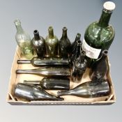 A box of antique and later wine bottles