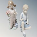 Two Lladro figures - Spring Girl 5217 and Seated Girl with flower 4596