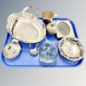 A collection of EPNS, glass paperweight,