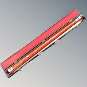 A Riley two piece snooker cue in case