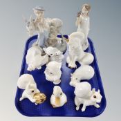 A tray of eight Royal Osborne bone china animal figures together with two further Spanish figures