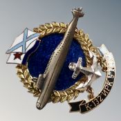 A K-132 Irkutsk submarine badge, brass, hot-enamelled,