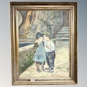 Continental School : Two children on a path, oil on canvas,