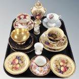 A tray of Aynsley Orchard Gold lidded urn together with further tea cups and saucers,