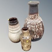 A 1970's West German pottery lamp base together with two vases (3)