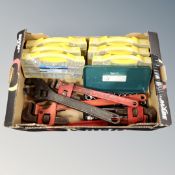 A box of six cased Silverine nut packs, cased socket sets,