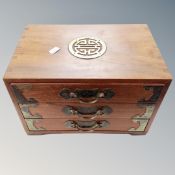 A Chinese style three drawer jewellery chest