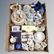 Two boxes of ceramics, 1970's West German vase and plate, boxed and un-boxed Ringtons ware,