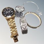 A bag containing Gent's Emporio Armani watch, lady's Gillex 17 jewel watch, nurse watch,