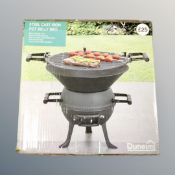A steel cast iron pot bellied BBQ, boxed.