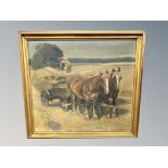Continental school : Horses pulling a cart, oil on canvas,