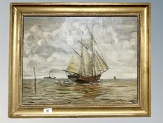 Continental school : Tall ship at sea, oil on canvas,