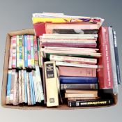 A box of vintage and later books to include Enid Blyton, The Motor Magazines, Bob Dylan scrap book,