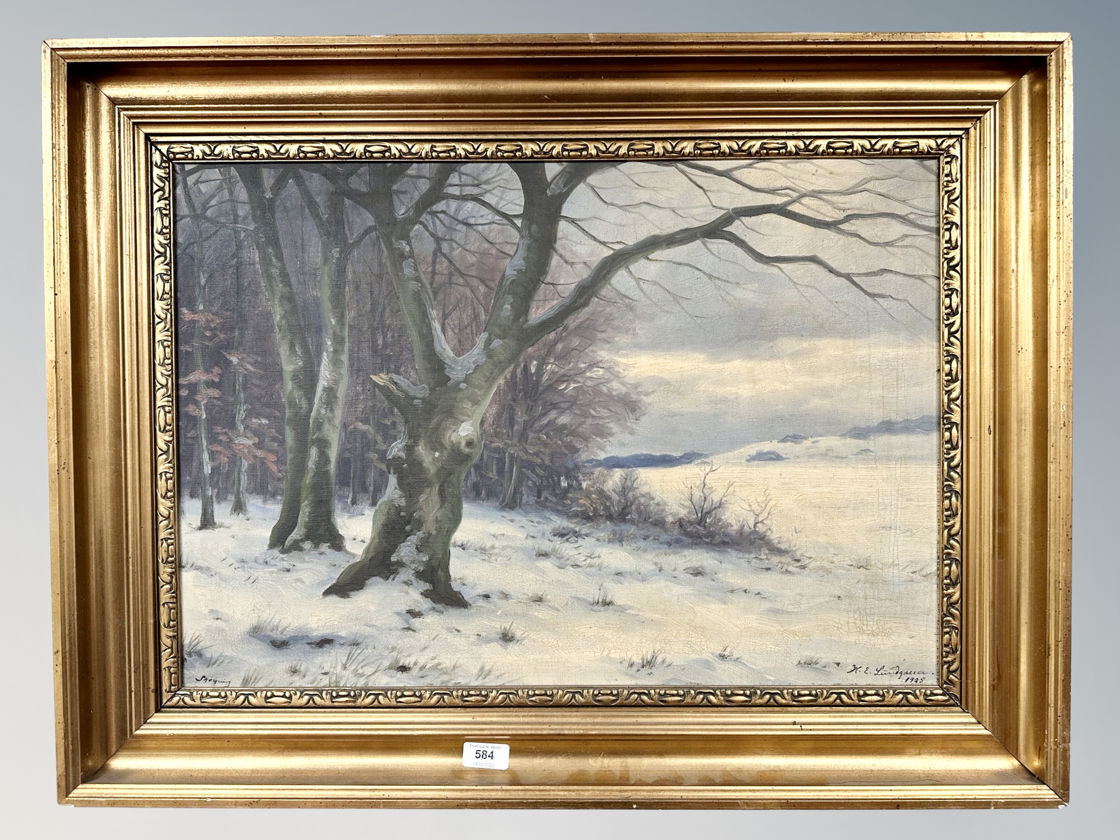 Continental school : Forest in snow, oil on canvas,