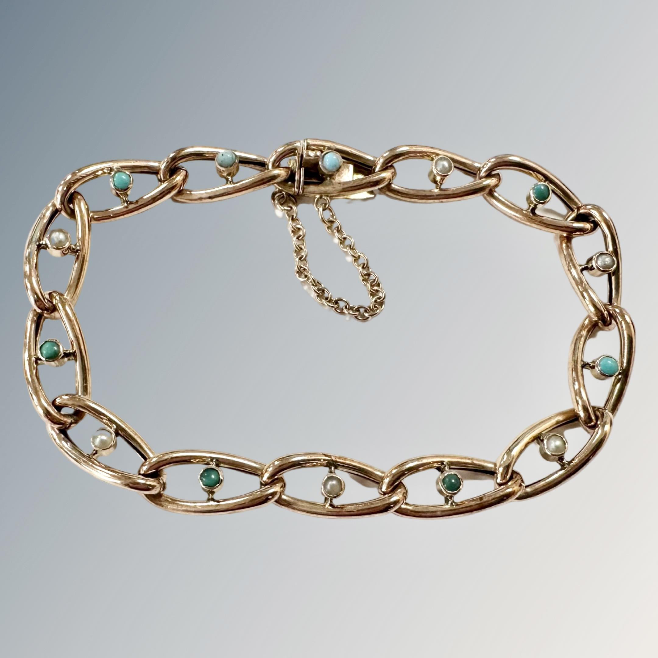 A 9ct gold turquoise set bracelet