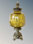 A 19th century style gilt metal and amber glass table lamp