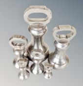 A set of six vintage chrome metal graduated weights