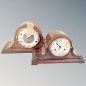 Two 20th century oak cased mantel clocks