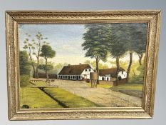 Continental school : Farm buildings, oil on canvas,