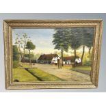 Continental school : Farm buildings, oil on canvas,