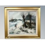 Continental school : Figures in snow, oil on canvas,