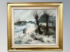 Continental school : Figures in snow, oil on canvas,