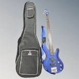 An Aria Pro II electric bass guitar, in soft carry bag.
