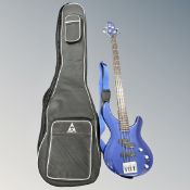 An Aria Pro II electric bass guitar, in soft carry bag.