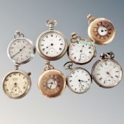 A collection of eight assorted pocket watches to include Waltham, Ingersol, Elgin, Cymrex,
